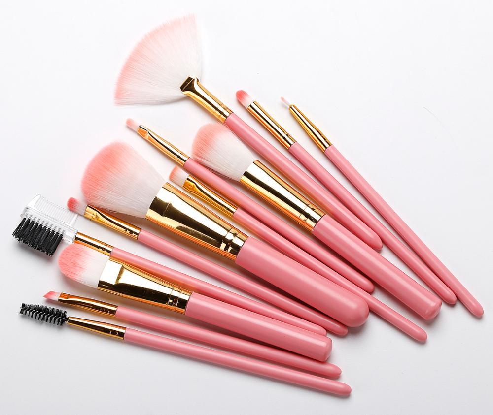 Professional cosmetic brushes 12pcs pink makeup brush set with brush case 4