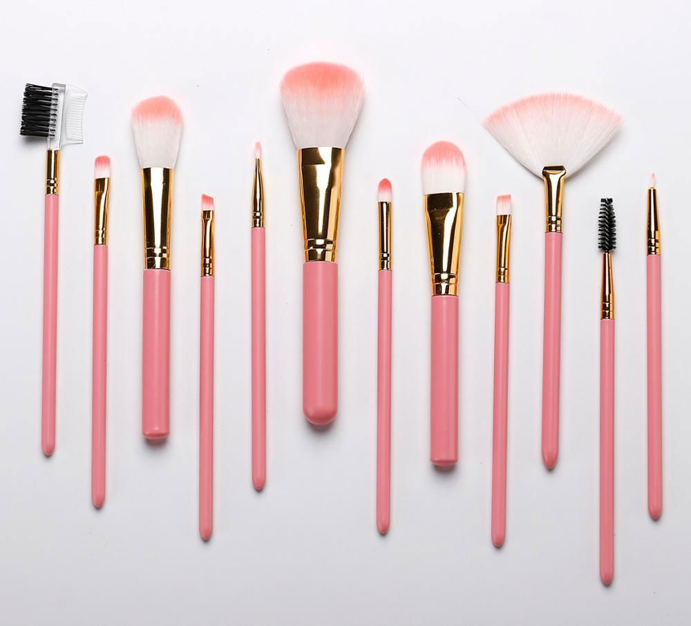 Professional cosmetic brushes 12pcs pink makeup brush set with brush case 5