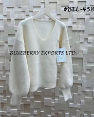 Sweater Tops Knit V-neck Pullover #BEL-458