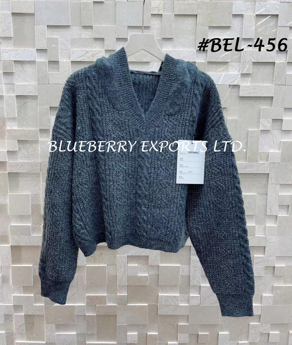 Sweater Tops Knit V-neck Pullover #BEL-456