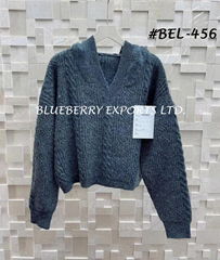 Sweater Tops Knit V-neck Pullover #BEL-456