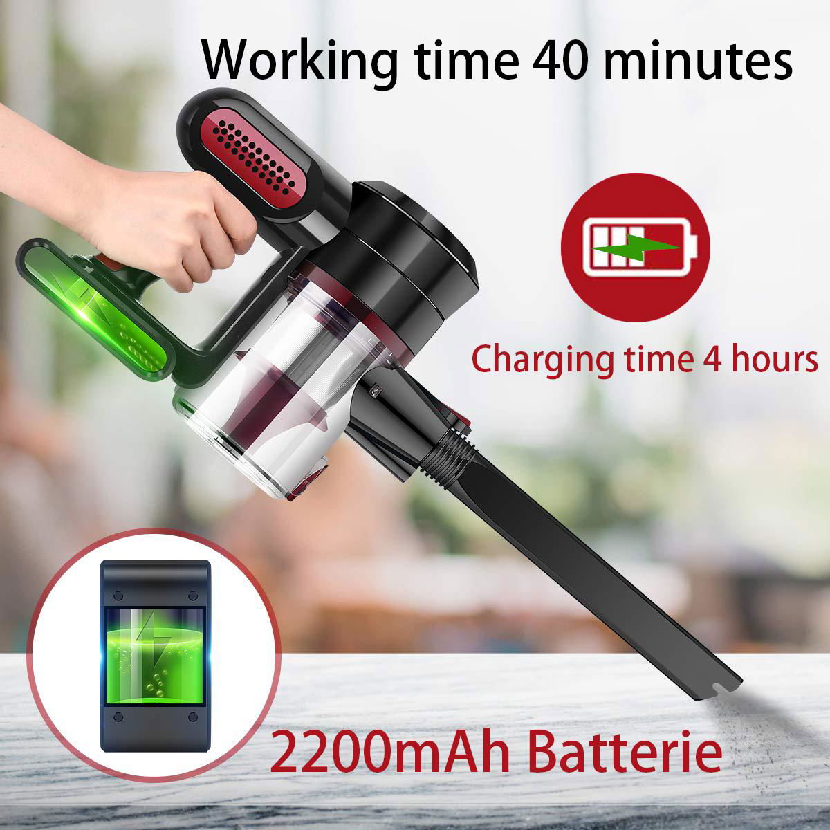 Legero wireless household vacuum cleaners with 2200mAh replaceable