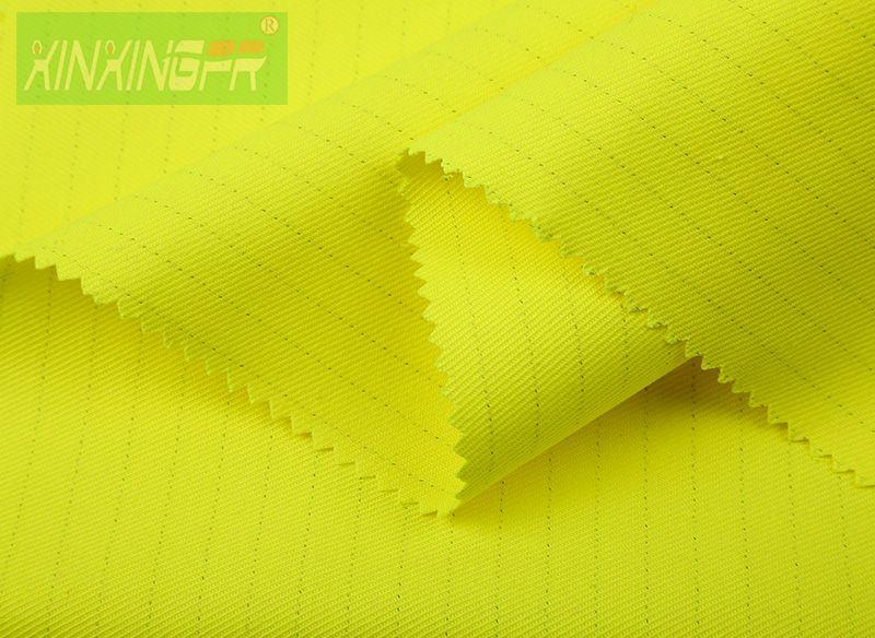 350gsm CVC60/39/1 FR AST water repellent Hi-Vis fluorescent yellow fabric      