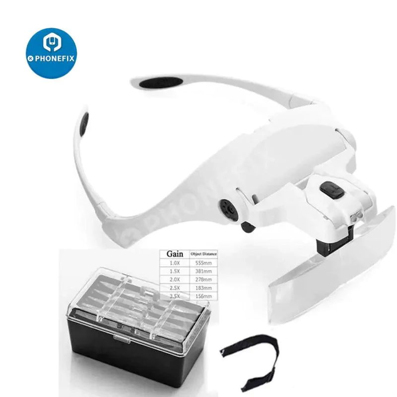 1.0X 1.5X 2.0X 2.5X 3.5X Adjustable 5 Lens Loupe LED Light Headband Magnifier Gl