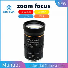 F1.4 Manual IRIS, 8-50mm Varifocal Machine Vision Lens, 1/2.5" Format Industria