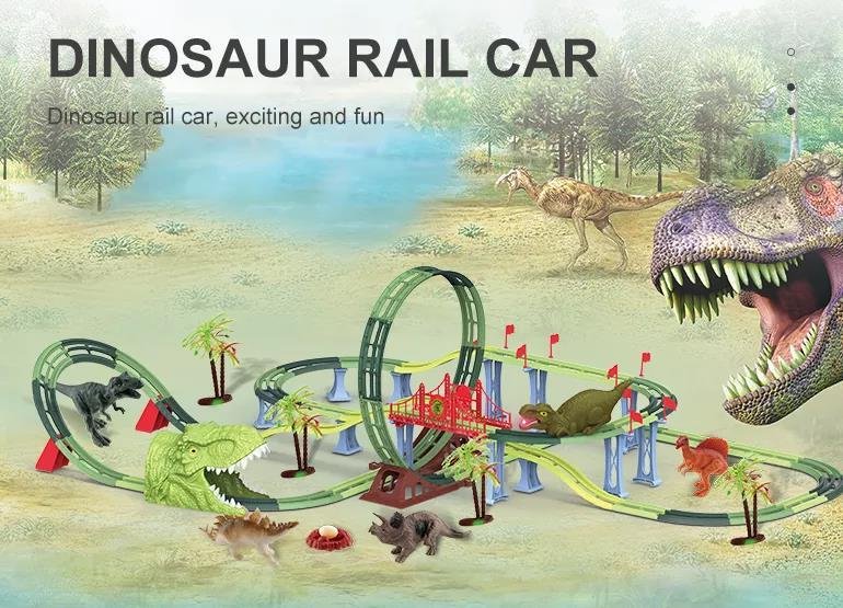 Children diy assemble railway plastic electric racing slot dinosaur 
