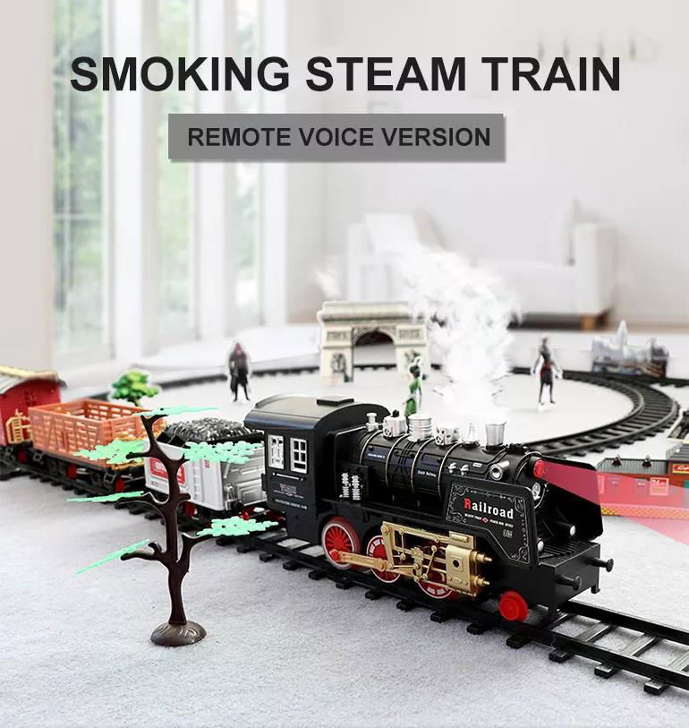 Promotional intelligence voice rc smoke train toy sets for kids 2