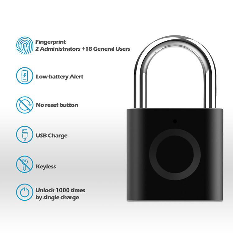 Custom Usb Rechargeable Smart Fingerprint Padlock FOR Suitcase Backpacks Padlock 5