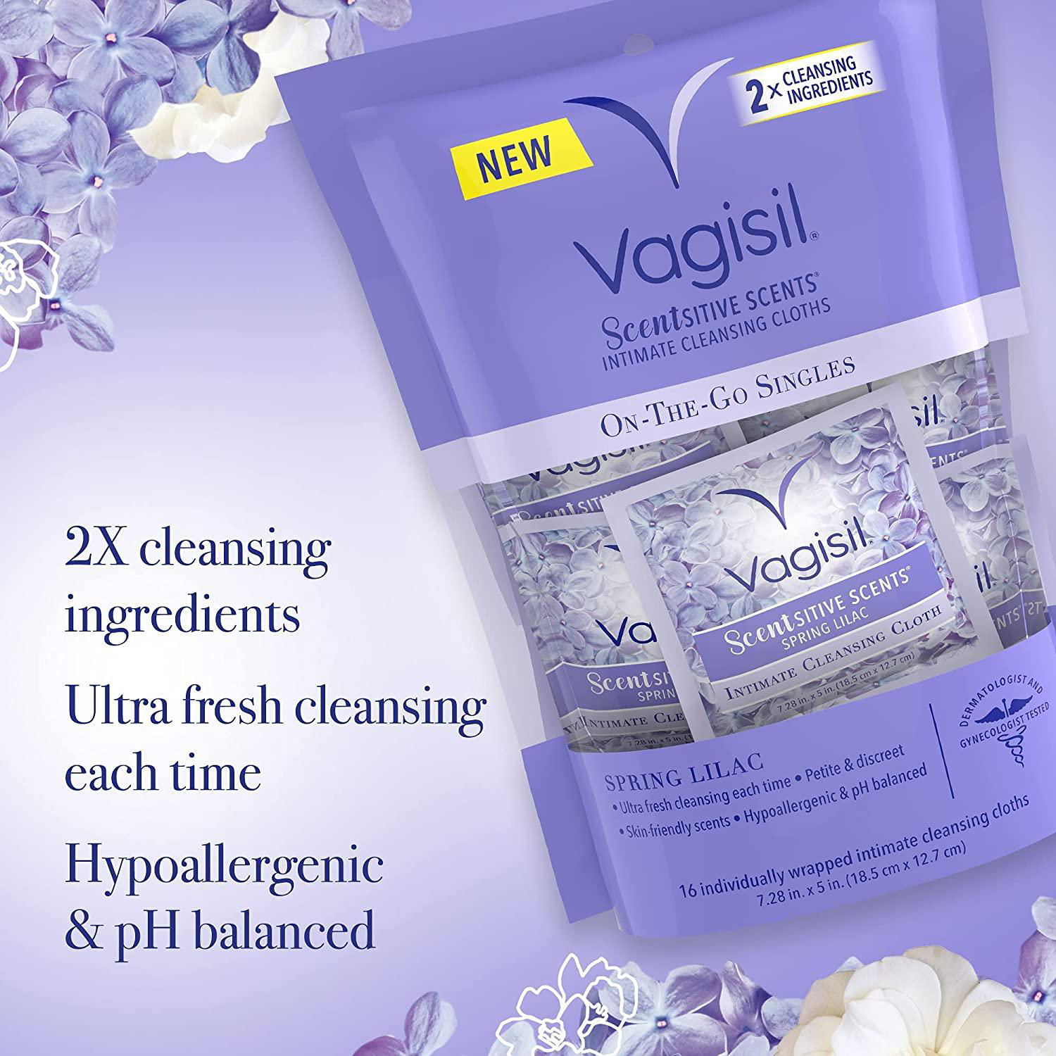 Vagisil Scentsitive Scents On-The-Go Feminine Mini Cleansing Wipes, pH Balanced, 4