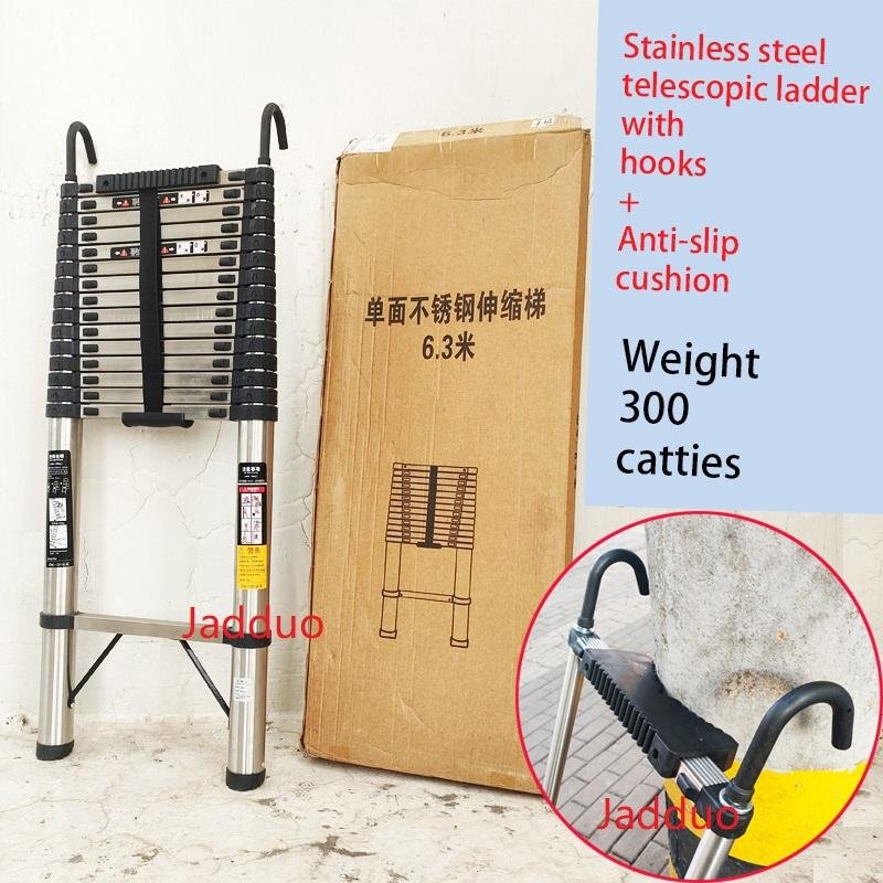 Stainless Steel Single Telescopic Ladder with Hook+Anti-slip Cushion3.5m 5