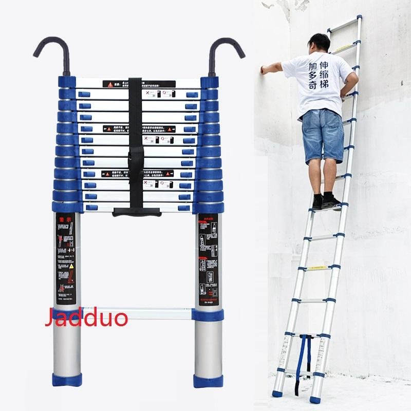 Blue Single Telescopic Ladder with Hook 3.8m 1
