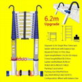 Blue Single Telescopic Ladder with Hook 3.8m 3