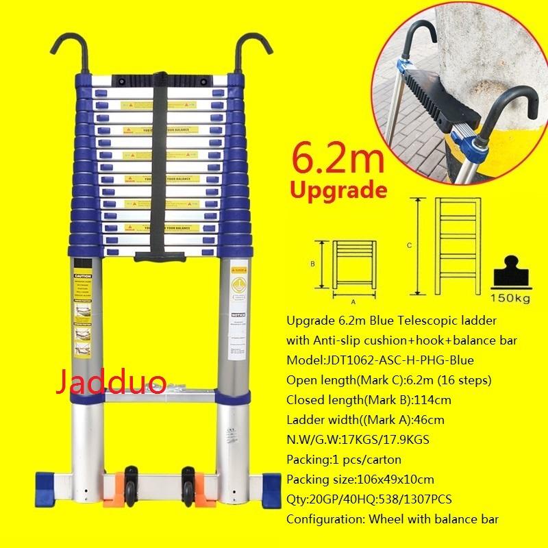 Blue Single Telescopic Ladder with Hook+Anti-slip Cushion3.8m 4