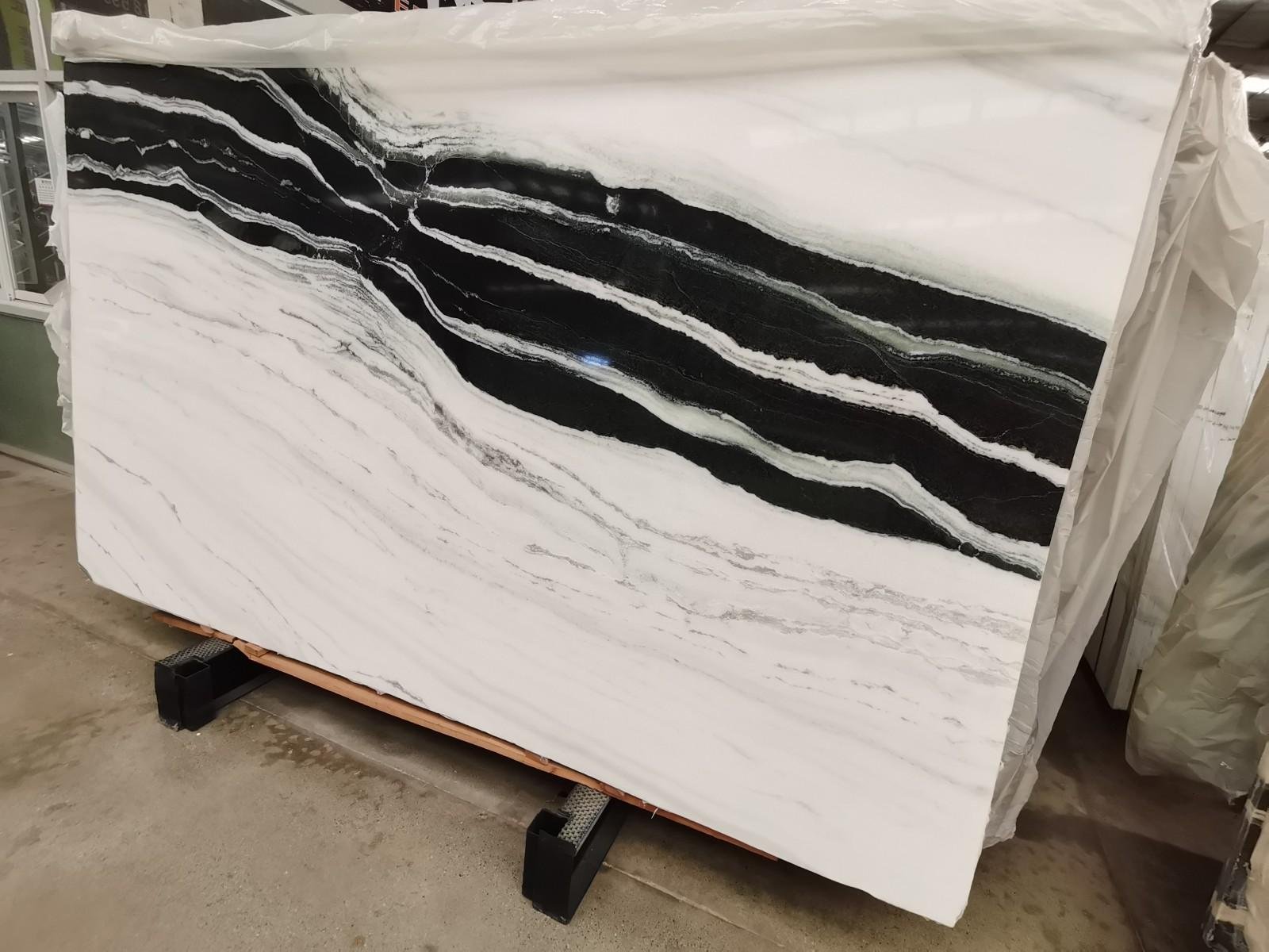 panda white marble slab with black veins ,shows good texture and luxury,