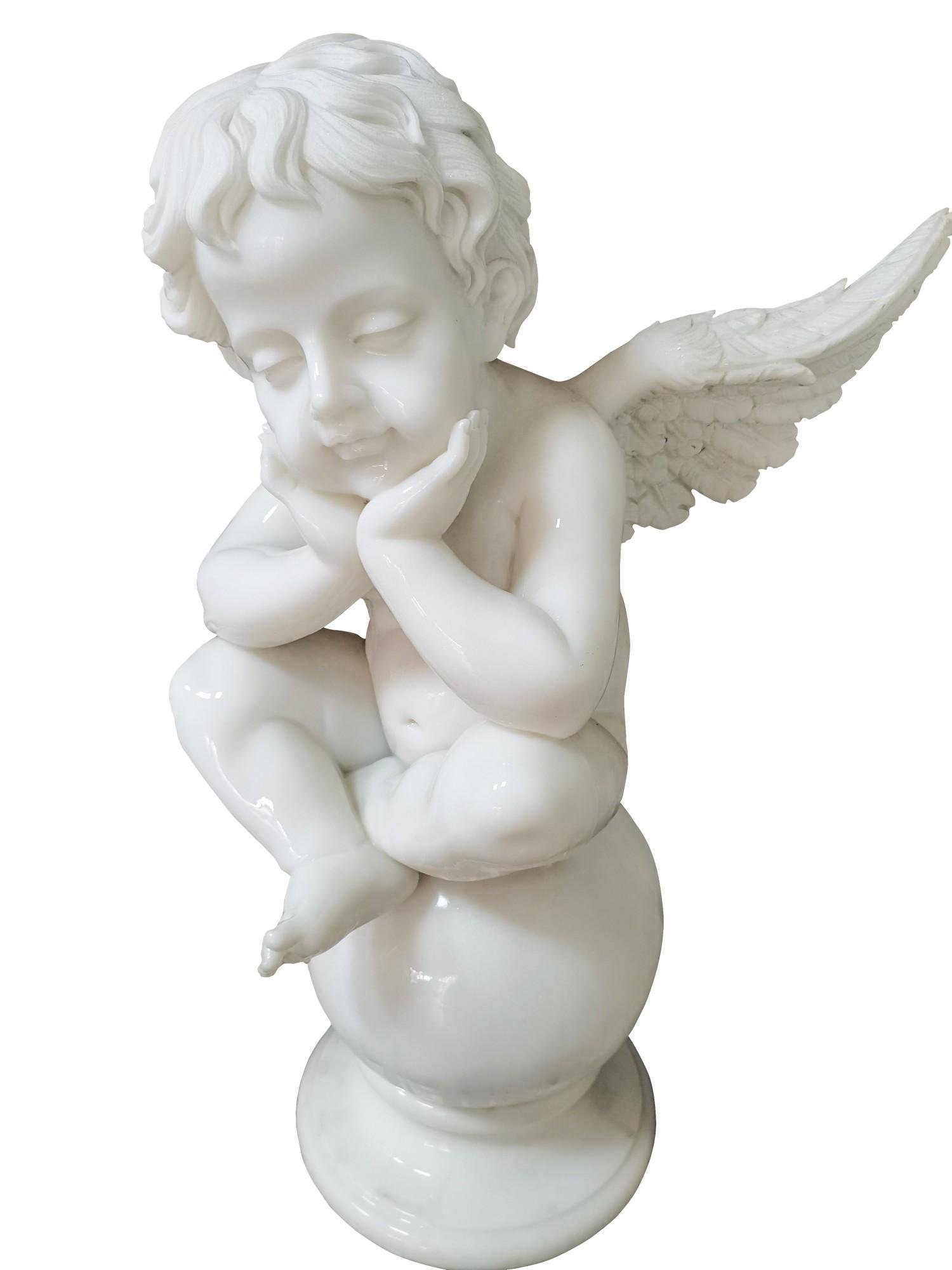 angel boy pure white marble statue figure sculpture 