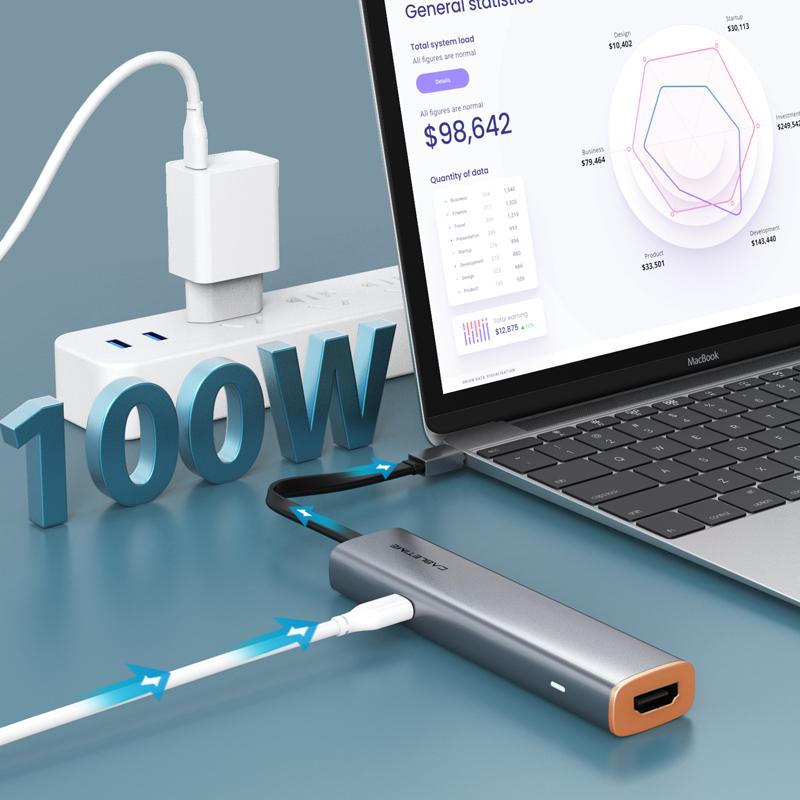 Portability 5-IN-1 USB-C to USB3.0×3+HDMI 4K60Hz +PD 100W Adapter 4