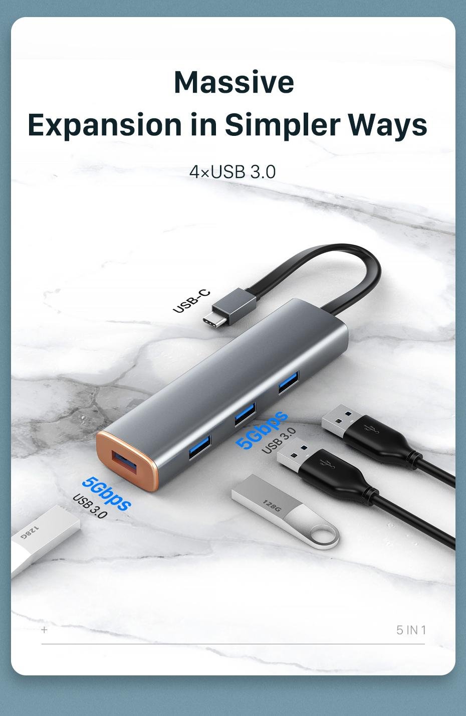 Portability 4-IN-1 USB-C to USB3.0×4 Adapter 5