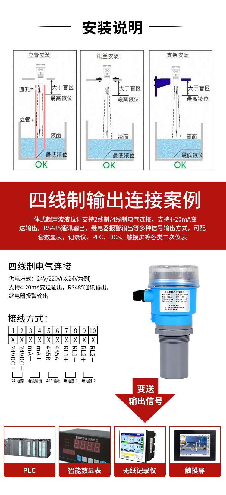 60ULG超声波液位计一体式防腐液位传感器分体式 5