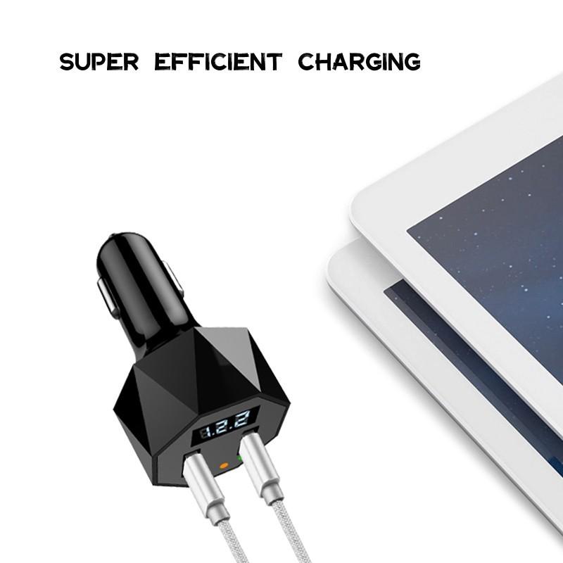 LED Display Unique Diamond Shape QC3.0 Car Quick Dual USB Car Charger