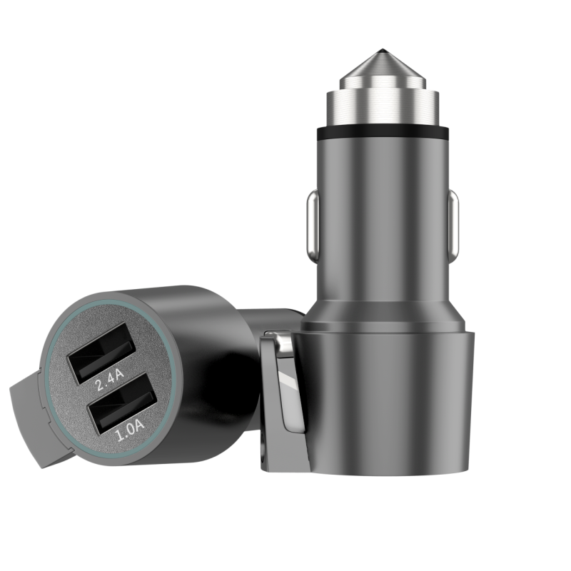 17W USB C 2-Port Car Charger 3.0 Fast Charging for Phone with Safety Hammer