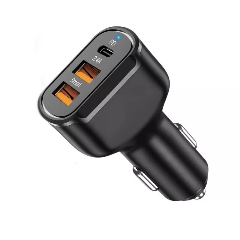 30W PD QC3.0 USB C +2.4A Dual Port Fast Charging USB Car Charger For Smart Phone