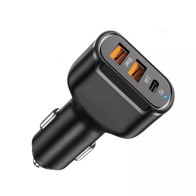 30W PD QC3.0 USB C +2.4A Dual Port Fast Charging USB Car Charger For Smart Phone 5