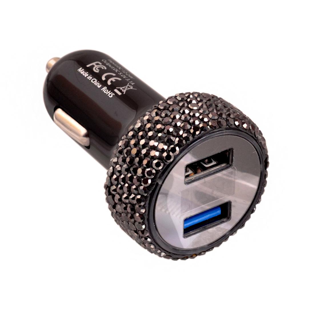 Voltage Display Bling Dual USB Car Quick Charge 3.0 Crystal Cigarette Adapter 2