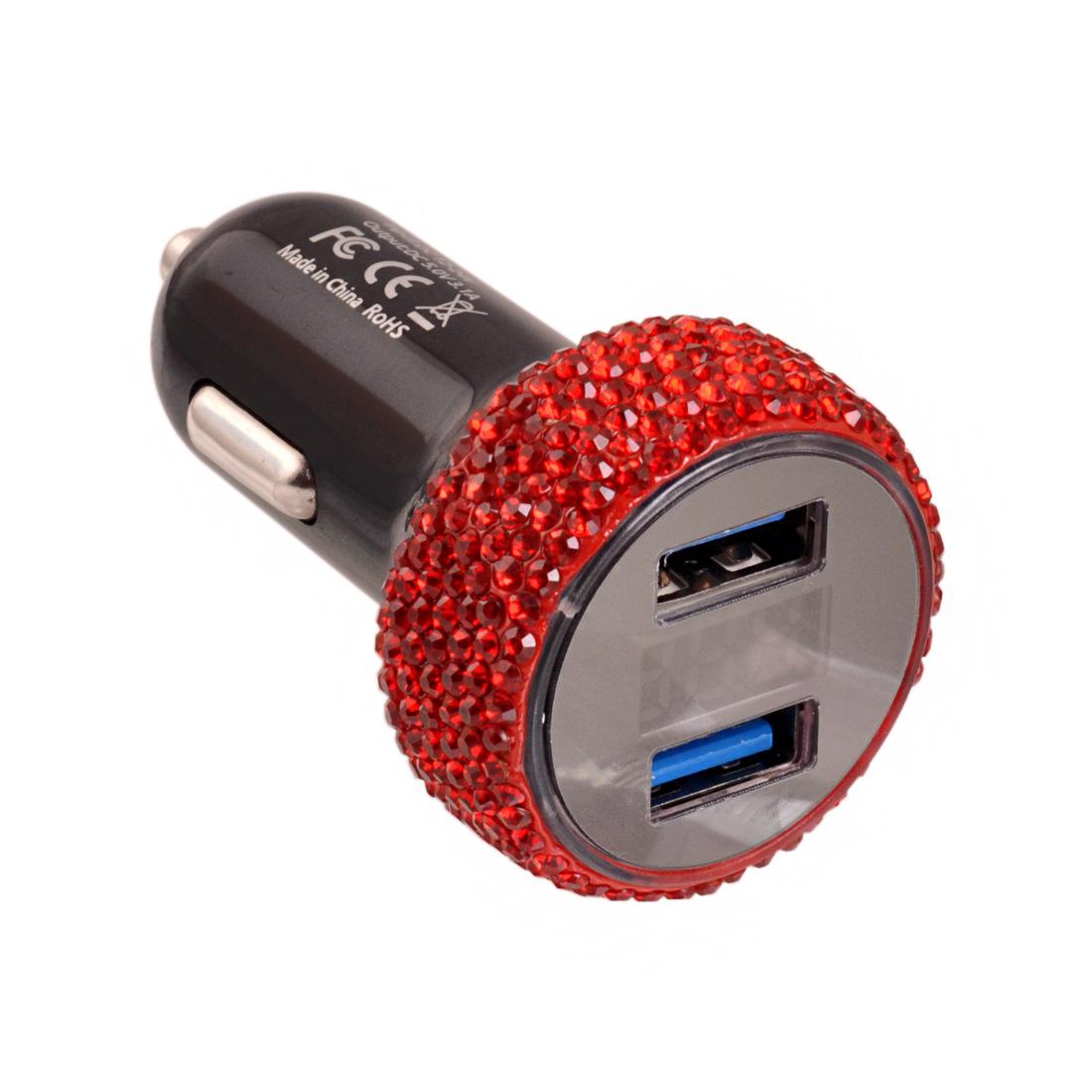 Voltage Display Bling Dual USB Car Quick Charge 3.0 Crystal Cigarette Adapter 4