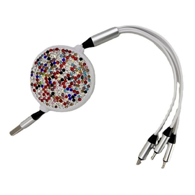  Retractable 3 in 1 Cute Bling Fast Charge Multi ports USB Charger Cable 4