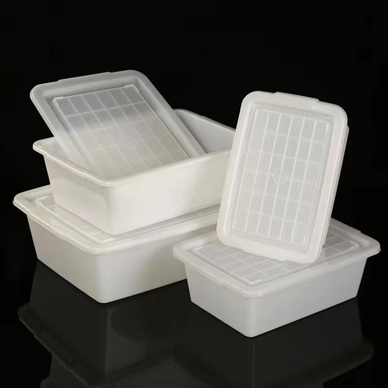 郑州市pe材质白色塑料盒方盘冰冻盒长方形盒收餐盒 2
