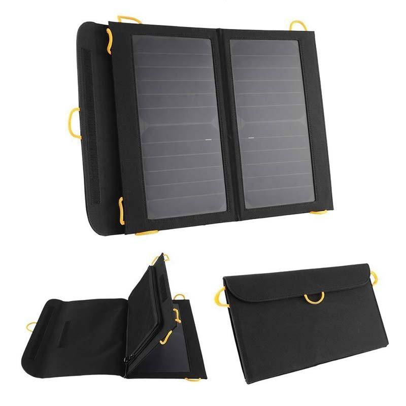  Solar Charger Waterproof Leather Foldable Solar Panel Dual USB Ports 2
