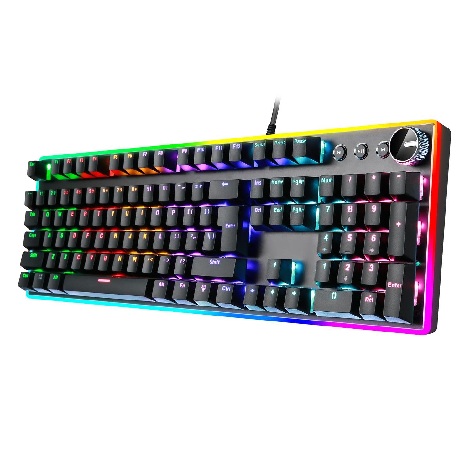 Full Keys Custom Punk RGB Black Keycaps Wired with Knob Computer Game Keyboard