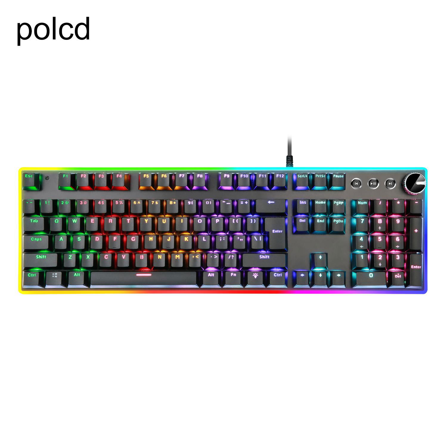 Full Keys Custom Punk RGB Black Keycaps Wired with Knob Computer Game Keyboard 3