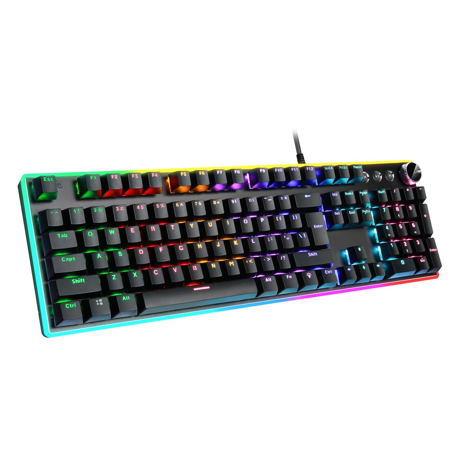 Full Keys Custom Punk RGB Black Keycaps Wired with Knob Computer Game Keyboard 5