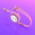 Crystal Multi Retractable 3 in 1 fast Charging Mobile Phone USB Cable