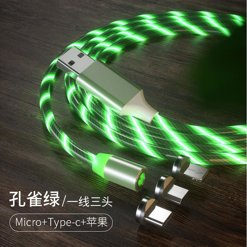 Streaming magnetic field Led Flowing Light Usb 3 in 1 Micro Type Charging Cable 2