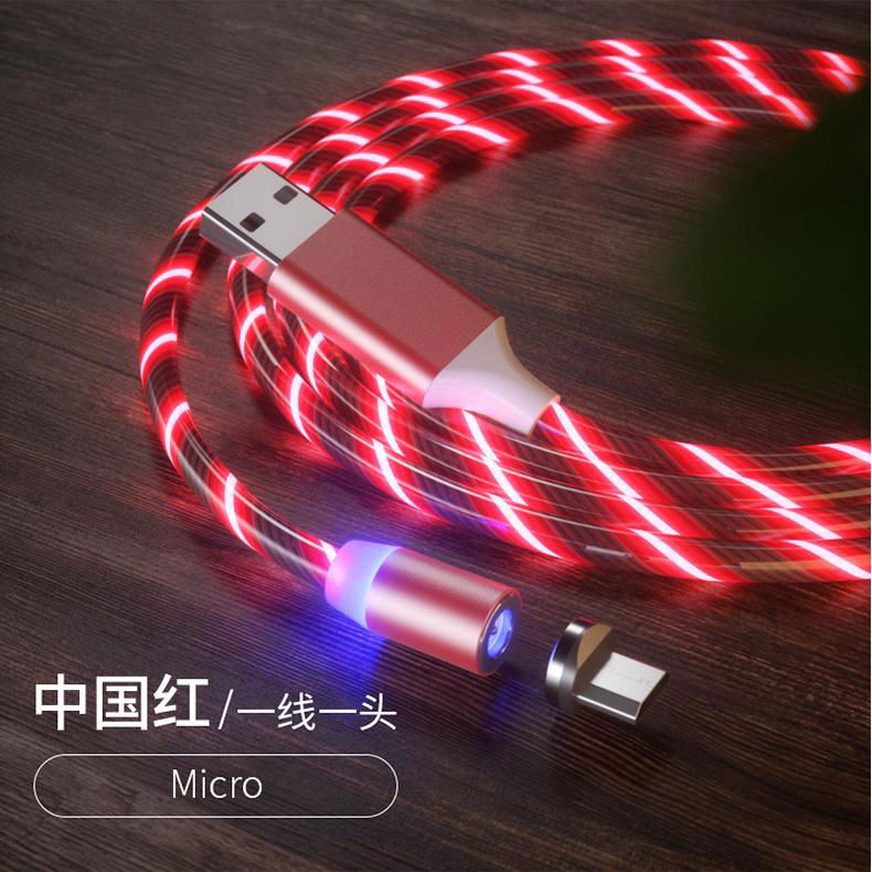 Streaming magnetic field Led Flowing Light Usb 3 in 1 Micro Type Charging Cable 3