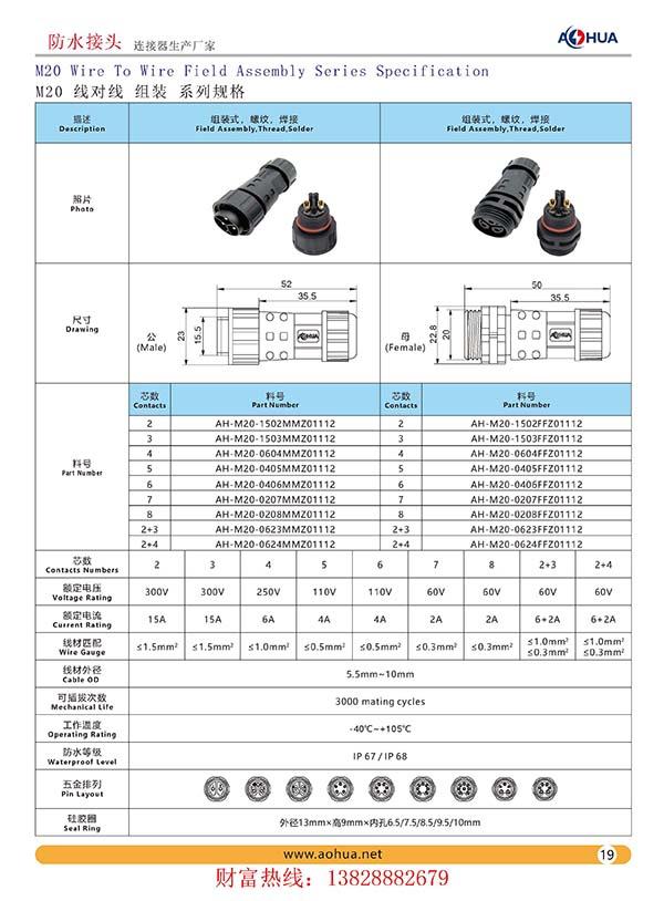AHUA澳华M15路灯标准接口CSA16防水连接器自行接线电源线防水接头 5