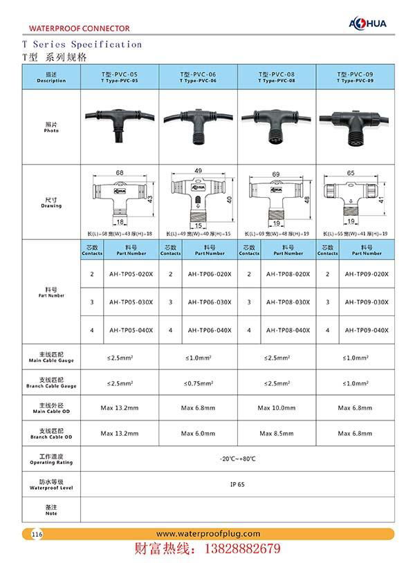 AHUA澳华Y型一分多线防水连接器防水插头 模组灯路灯 防水连接线 4