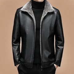 Autumn and winter fleece thickened leather jacket men's trendy handsome warm sol