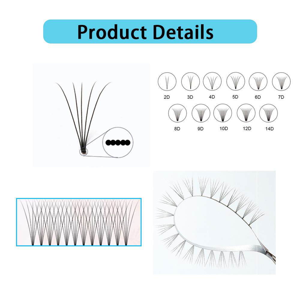 volume lashes 0.05mm short stem 14D  fan eyelash extension silk lash extensions 3