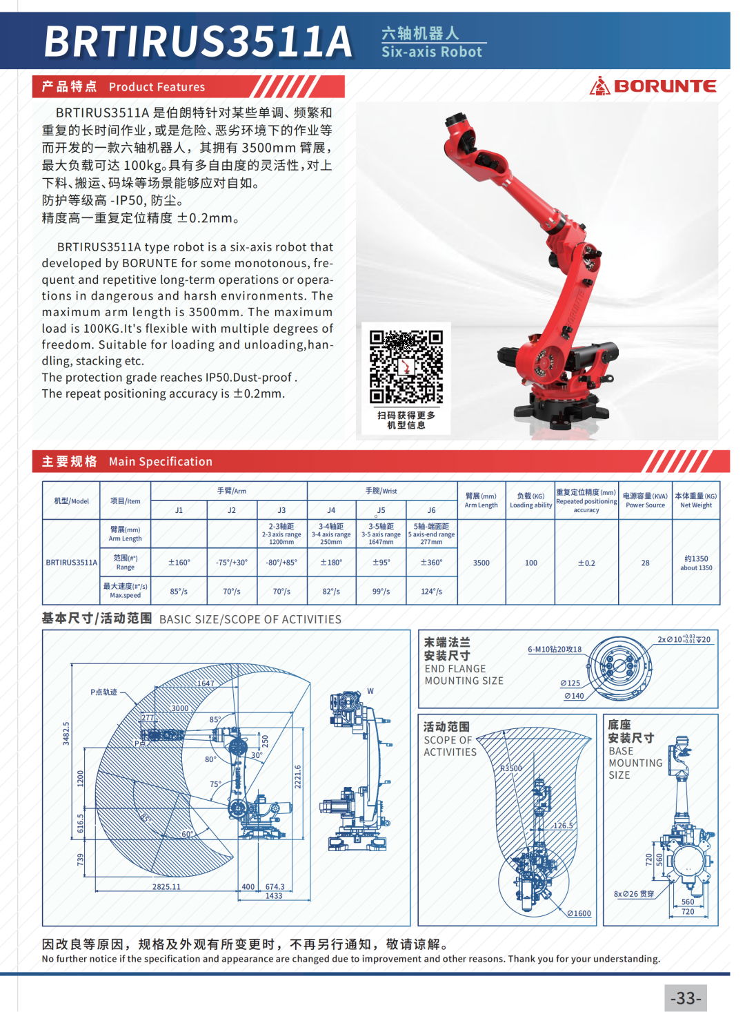 BRTIRUS3511A Six-axis Robot