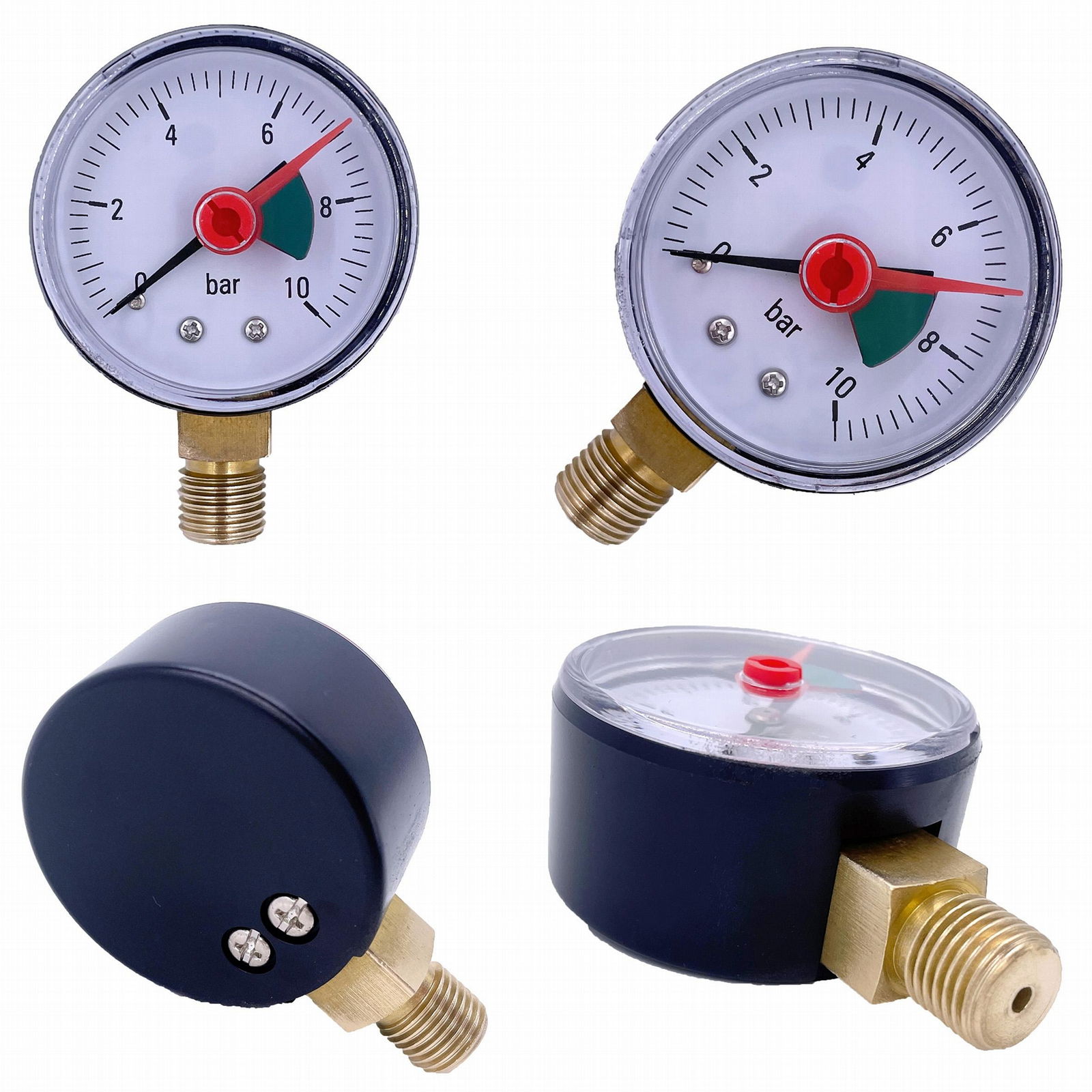 pressure gauge with red pointer brass connection 4