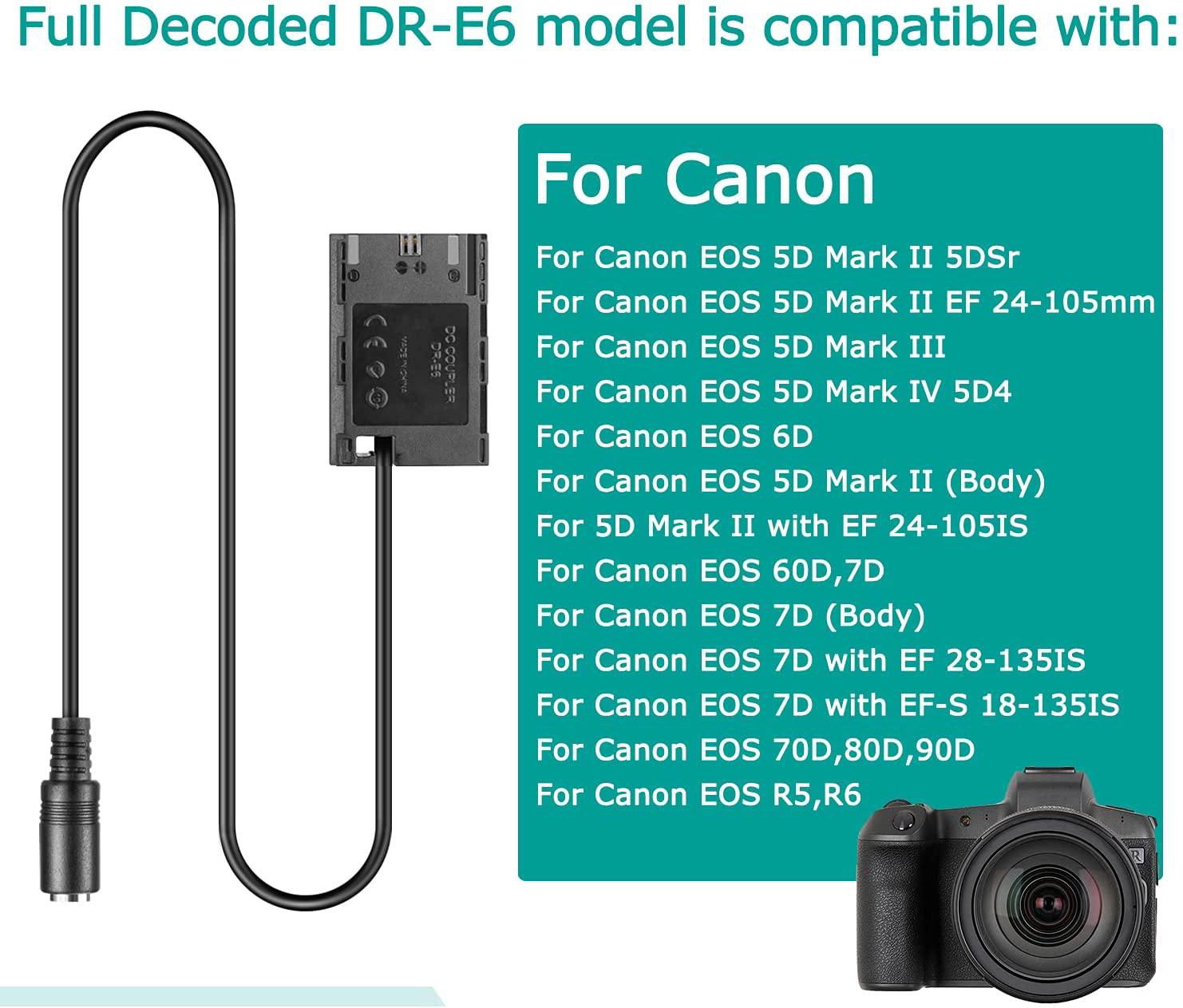 USB C DR-E6 DC Coupler and LP-E6 Dummy Battery Kit 5