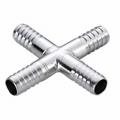 Stainless Steel Manifold Hose Barb Connector Four Ways Pipe Fitting for Beverage