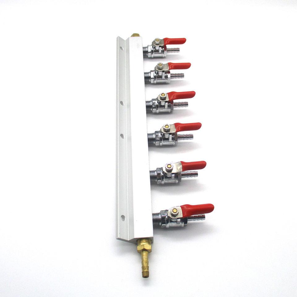 6-Way CO2 Gas Splitter Beer Air Distribution with 1/4 or 5/16 or 3/8 Barb Check  2