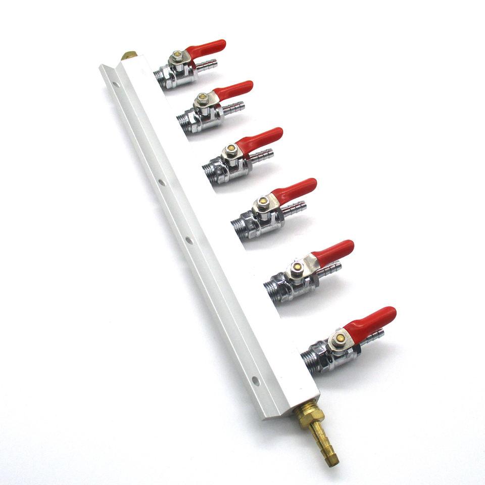 6-Way CO2 Gas Splitter Beer Air Distribution with 1/4 or 5/16 or 3/8 Barb Check  3