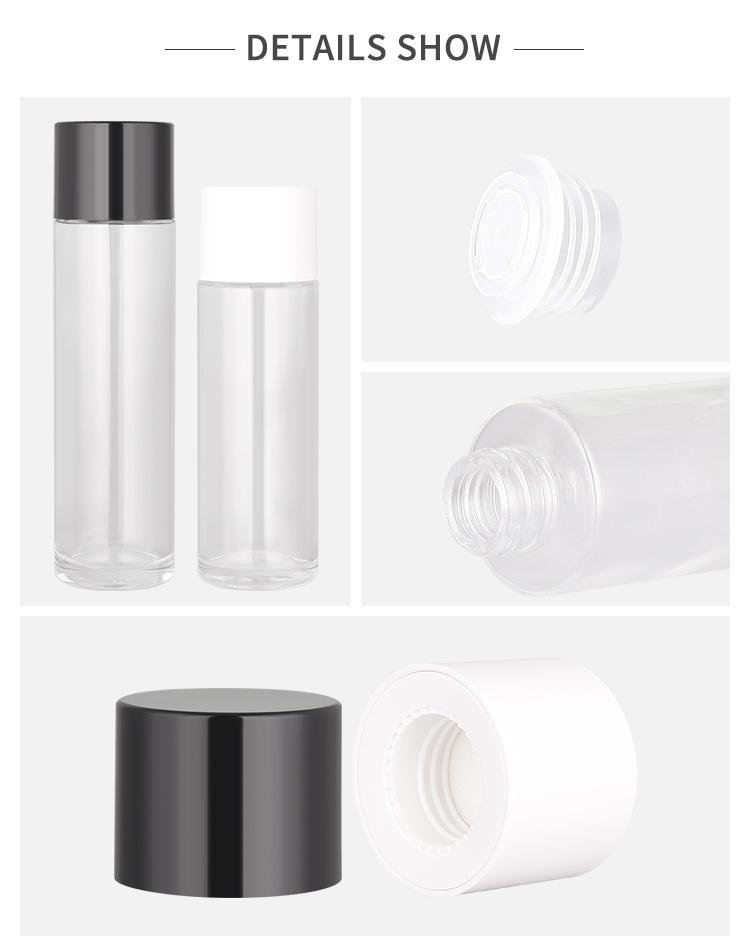 100 ml round toner bottle spot full cover transparent flat shoulder glass bottle 3
