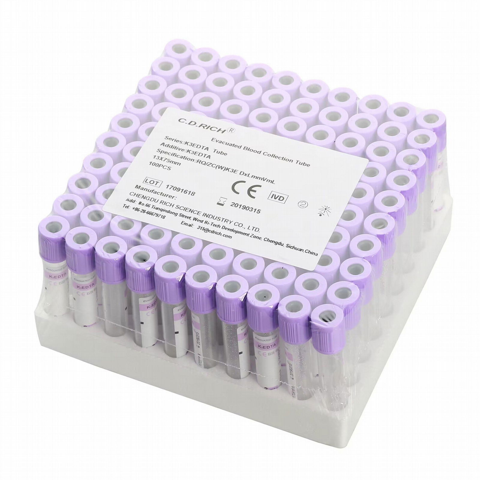 EDTA Tube Whole Blood Tubes Evacuated Blood Collection EDTA K2/ EDTA K3 Tubes, T 2