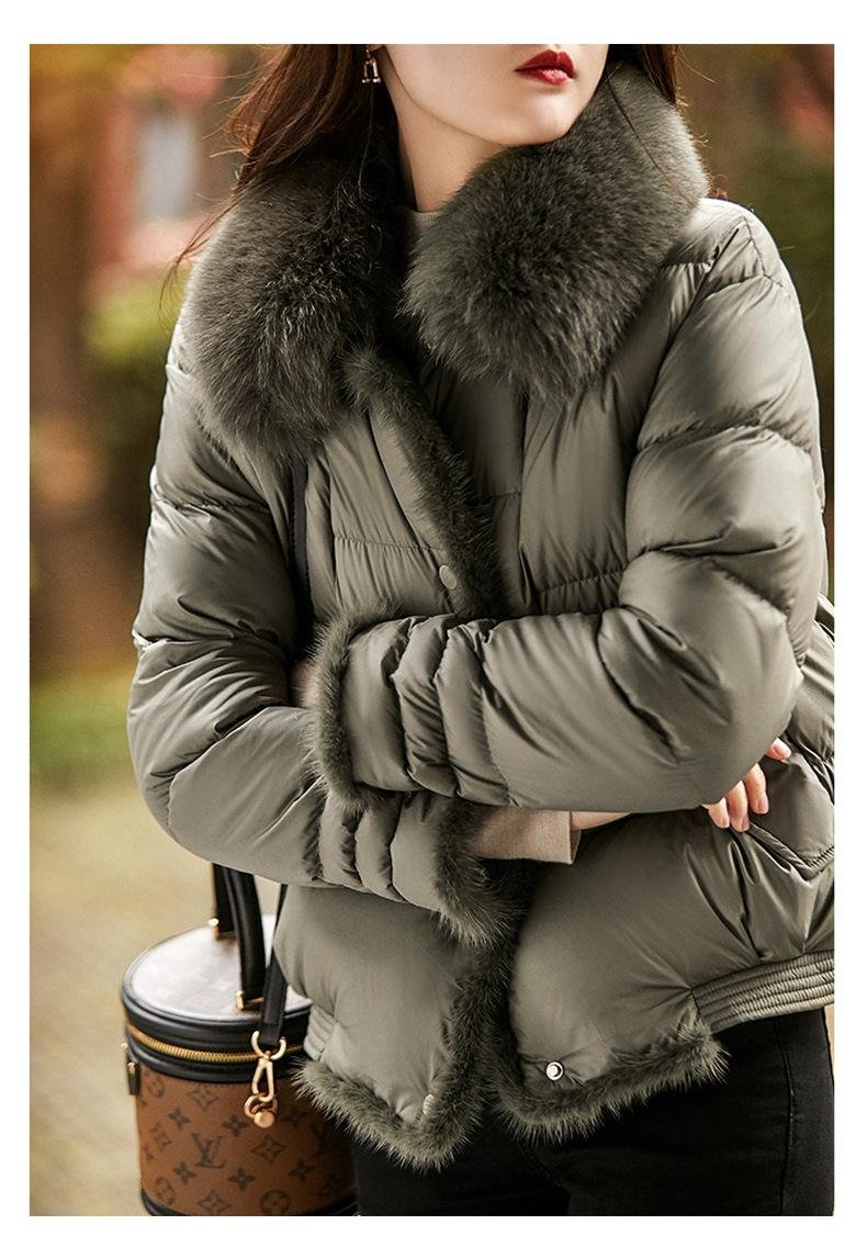 高端白鸭绒短款羽绒服女2023年冬季新款韩版超大毛领加厚时尚外套